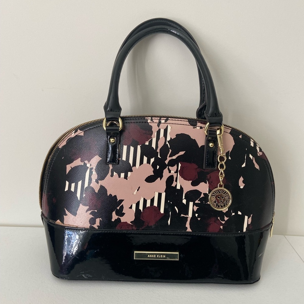 Anne Klein‎ women’s floral pink burgundy black gold hardware shoulder purse zip